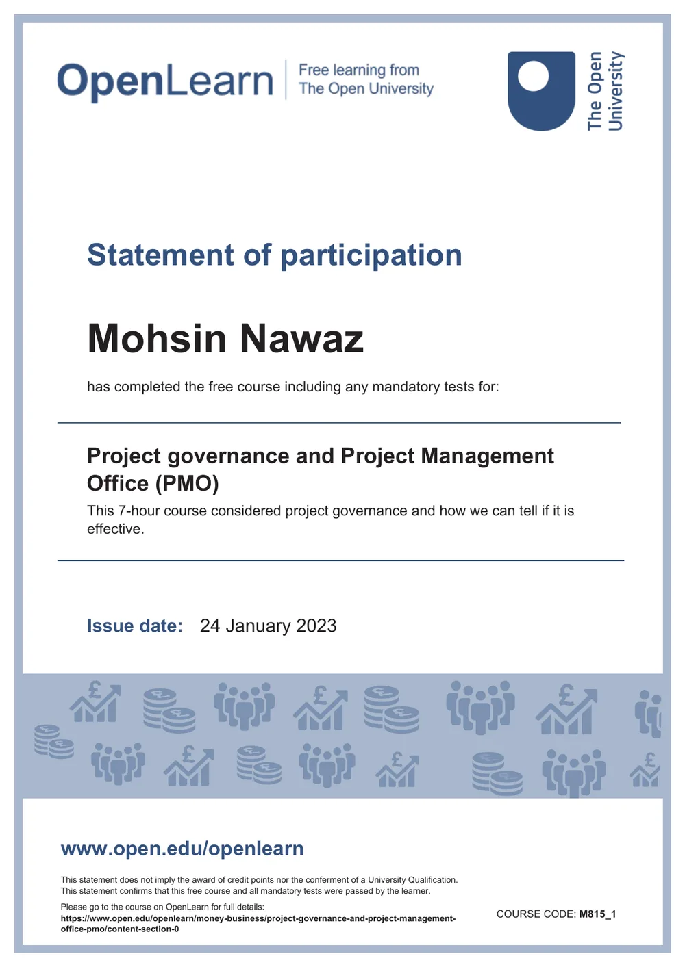 Project Governance and Project Management Office (PMO) certificate issued by The Open University · OpenLearn