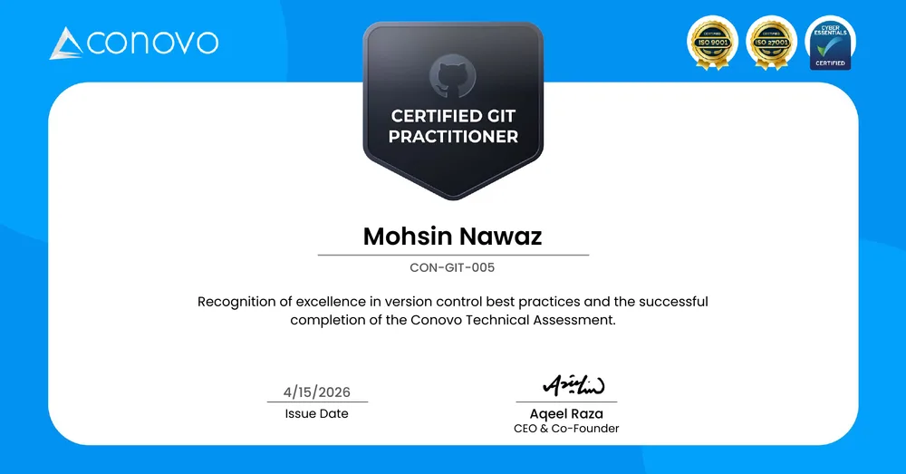 Version Control Best Practices certificate issued by Conovo